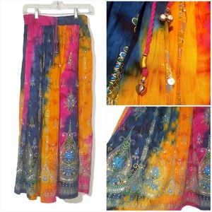 Boho Gypsy Maxi Skirt Tie-Dye Batik Sequin